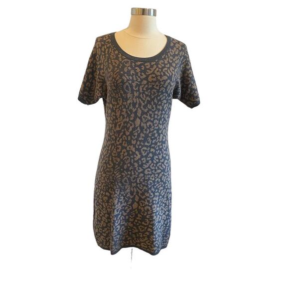 Ann Taylor Loft Leopard Animal Print Short Dolman Sleeve Sweater Dress - Picture 3 of 12
